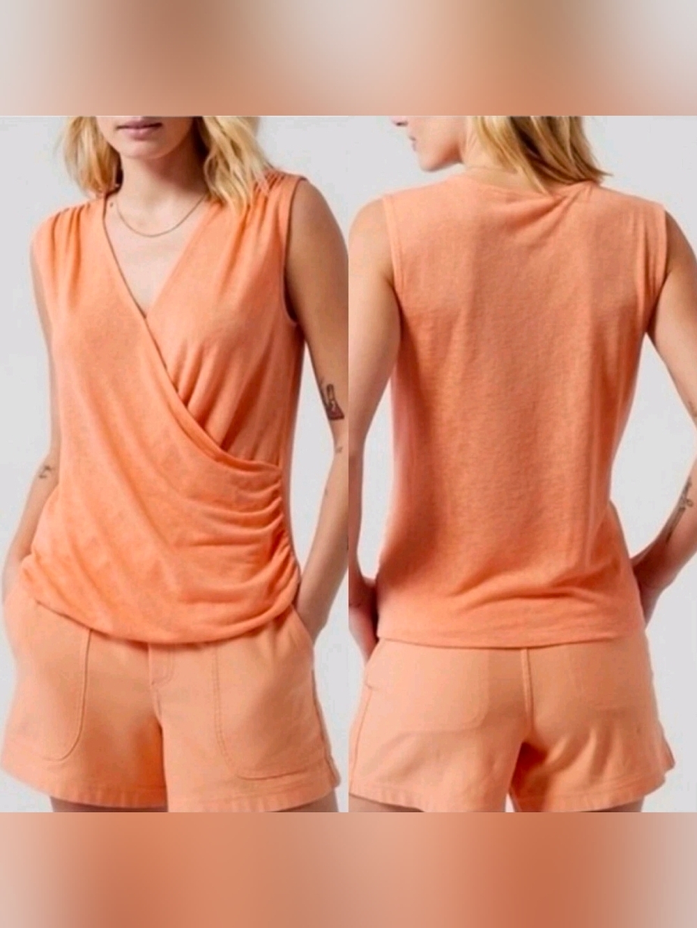 Athleta Breezy Wrap Sleeveless Tank Coral Peach Womens Medium Lightweight